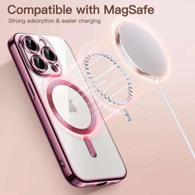 For iPhone 15 Pro Magsafe Magnetic Transparent Electroplated TPU Phone Case(Pink) - iPhone 15 Pro Cases by PMC TechLife | Online Shopping South Africa | PMC TechLife