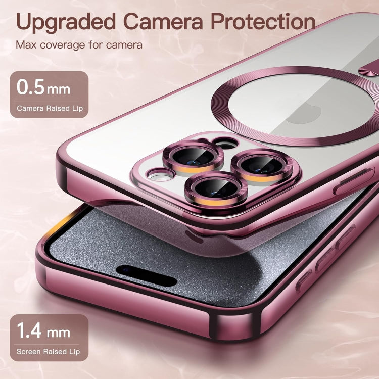 For iPhone 15 Pro Magsafe Magnetic Transparent Electroplated TPU Phone Case(Pink) - iPhone 15 Pro Cases by PMC TechLife | Online Shopping South Africa | PMC TechLife