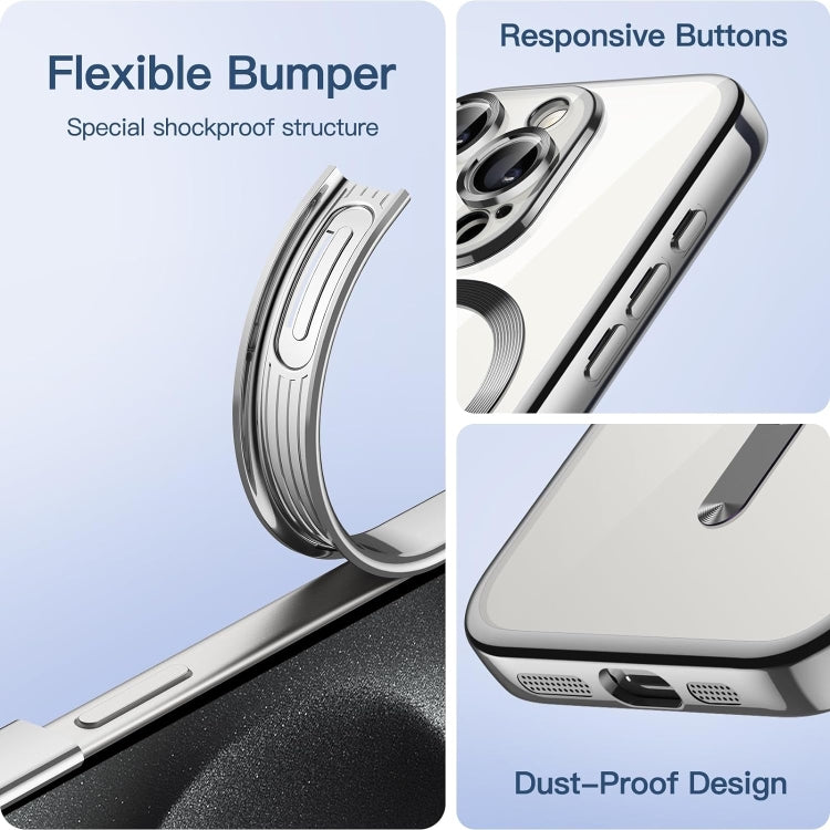 For iPhone 15 Pro Magsafe Magnetic Transparent Electroplated TPU Phone Case(Silver) - iPhone 15 Pro Cases by PMC TechLife | Online Shopping South Africa | PMC TechLife