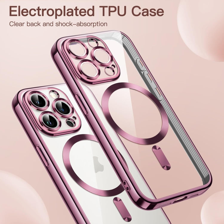 For iPhone 15 Pro Max Magsafe Magnetic Transparent Electroplated TPU Phone Case(Pink) - iPhone 15 Pro Max Cases by PMC Jewellery | Online Shopping South Africa | PMC Jewellery