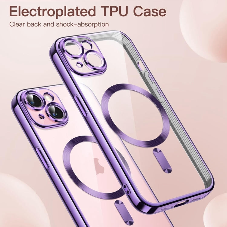 For iPhone 14 Magsafe Magnetic Transparent Electroplated TPU Phone Case(Purple) - iPhone 14 Cases by PMC Jewellery | Online Shopping South Africa | PMC Jewellery