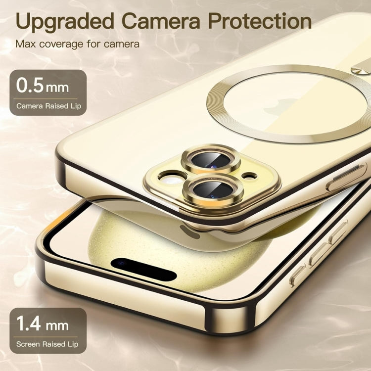 For iPhone 14 Plus Magsafe Magnetic Transparent Electroplated TPU Phone Case(Gold) - iPhone 14 Plus Tempered Glass by PMC Jewellery | Online Shopping South Africa | PMC Jewellery