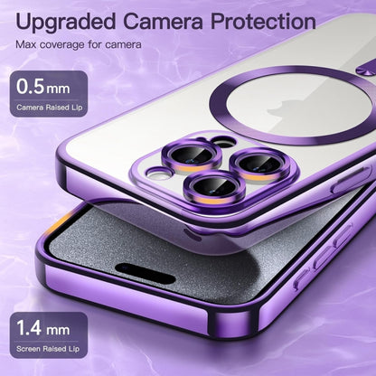 For iPhone 14 Pro Magsafe Magnetic Transparent Electroplated TPU Phone Case(Purple) - iPhone 14 Pro Cases by PMC Jewellery | Online Shopping South Africa | PMC Jewellery