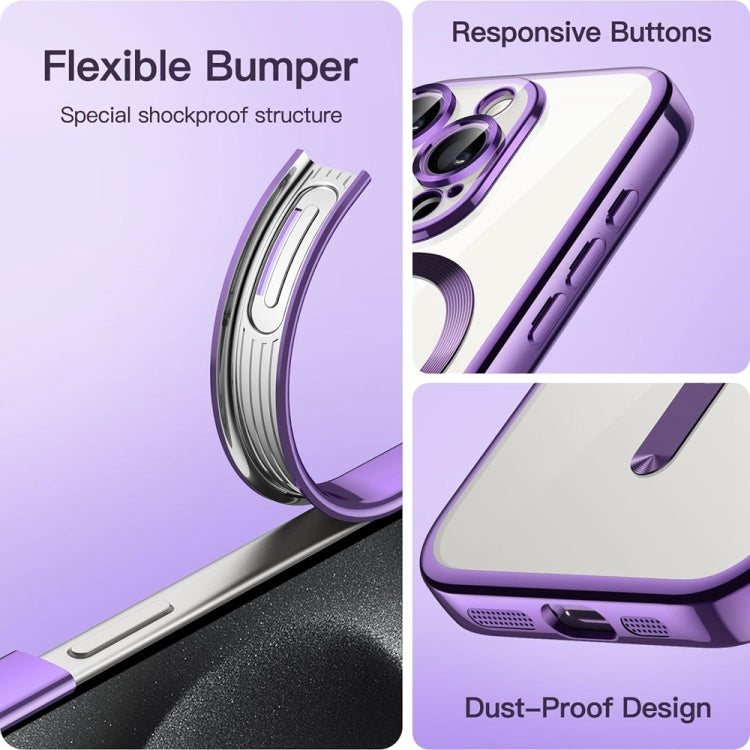 For iPhone 14 Pro Magsafe Magnetic Transparent Electroplated TPU Phone Case(Purple) - iPhone 14 Pro Cases by PMC Jewellery | Online Shopping South Africa | PMC Jewellery