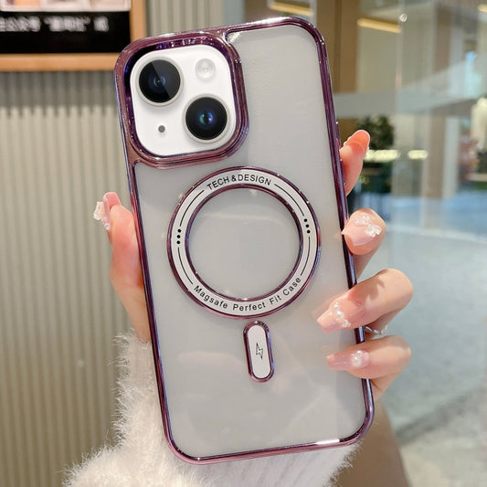 For iPhone 14 MagSafe Magnetic Transparent TPU Electroplated Phone Case(Purple) - iPhone 14 Cases by PMC Jewellery | Online Shopping South Africa | PMC Jewellery