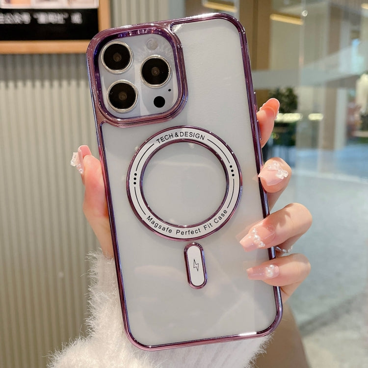 For iPhone 13 Pro Max MagSafe Magnetic Transparent TPU Electroplated Phone Case(Purple) - iPhone 13 Pro Max Cases by PMC Jewellery | Online Shopping South Africa | PMC Jewellery