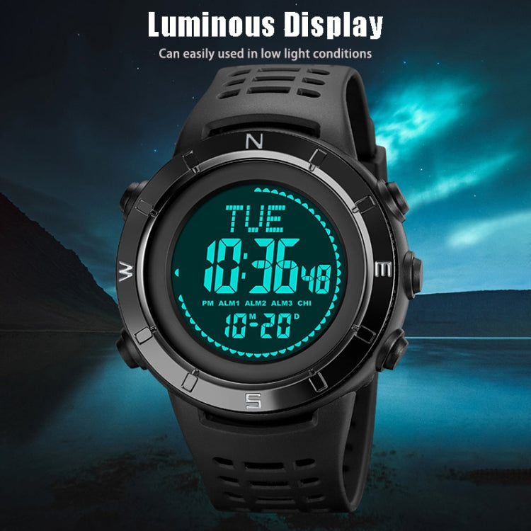 Shimei 2096 Multifunctional Men 50M Waterproof Compass Noctilucent Digital Wrist Watch(Silver) - free shipping - PMC TechLife - Order now!