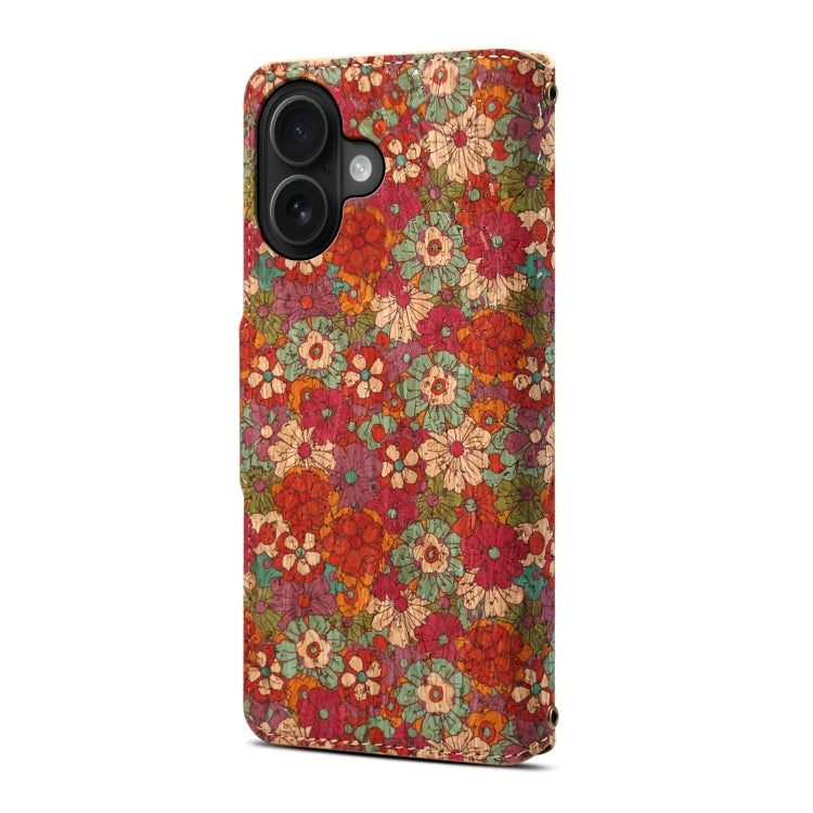 For iPhone 16 Denior Flower Language Series Cork Fabric Oil Edge Leather Phone Case(Summer) - free shipping - PMC Jewellery - Order now!