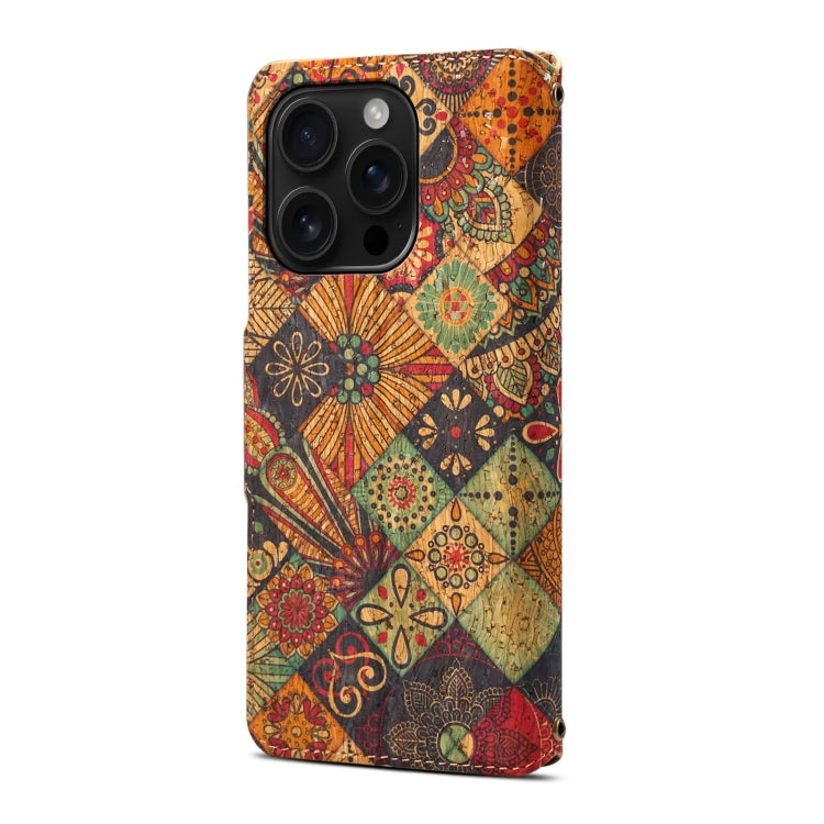 For iPhone 16 Pro Denior Flower Language Series Cork Fabric Oil Edge Leather Phone Case(Autumn) - iPhone 16 Pro Cases by Denior | Online Shopping South Africa | PMC Jewellery | Buy Now Pay Later Mobicred