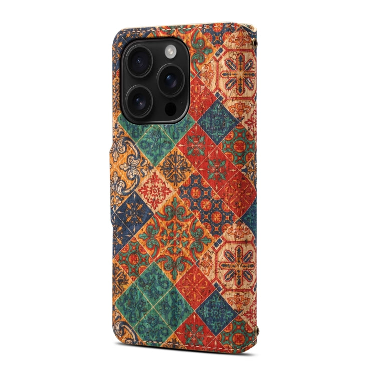 For iPhone 16 Pro Denior Flower Language Series Cork Fabric Oil Edge Leather Phone Case(Winter) - iPhone 16 Pro Cases by Denior | Online Shopping South Africa | PMC Jewellery | Buy Now Pay Later Mobicred