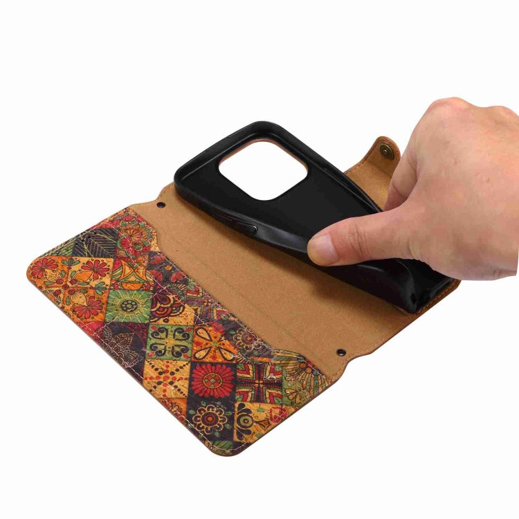 For iPhone 16 Pro Max Denior Flower Language Series Cork Fabric Oil Edge Leather Phone Case(Autumn) - free shipping - PMC Jewellery - Order now!
