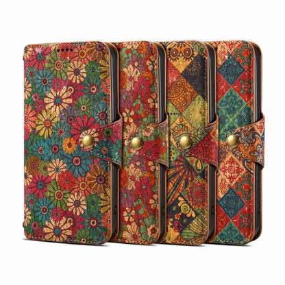 For iPhone 16 Plus Denior Flower Language Series Cork Fabric Oil Edge Leather Phone Case(Autumn) - iPhone 16 Plus Cases by Denior | Online Shopping South Africa | PMC Jewellery | Buy Now Pay Later Mobicred