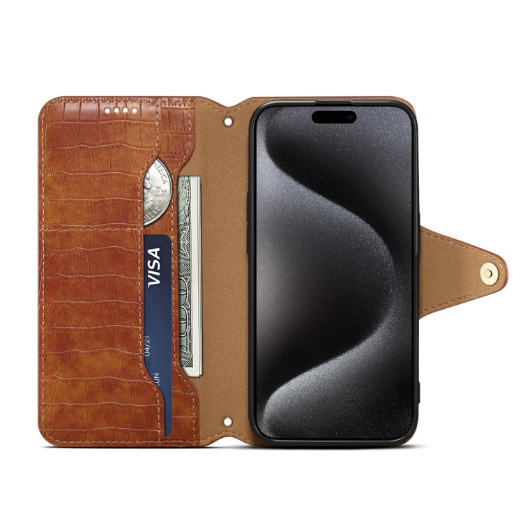 For iPhone 16 Denior Crocodile Texture Oil Edge Leather Phone Case(Brown) - free shipping - PMC Jewellery - Order now!