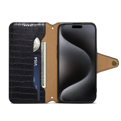 For iPhone 16 Denior Crocodile Texture Oil Edge Leather Phone Case(Black) - iPhone 16 Cases by Denior | Online Shopping South Africa | PMC Jewellery | Buy Now Pay Later Mobicred