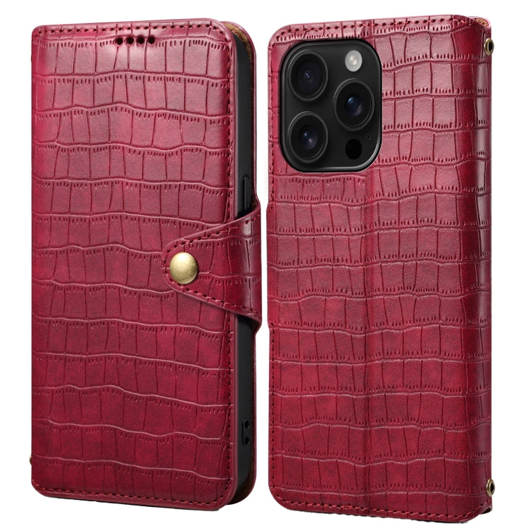 For iPhone 16 Pro Denior Crocodile Texture Oil Edge Leather Phone Case(Rose Red) - iPhone 16 Pro Cases by Denior | Online Shopping South Africa | PMC Jewellery | Buy Now Pay Later Mobicred