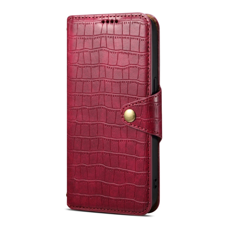 For iPhone 16 Pro Denior Crocodile Texture Oil Edge Leather Phone Case(Rose Red) - iPhone 16 Pro Cases by Denior | Online Shopping South Africa | PMC Jewellery | Buy Now Pay Later Mobicred