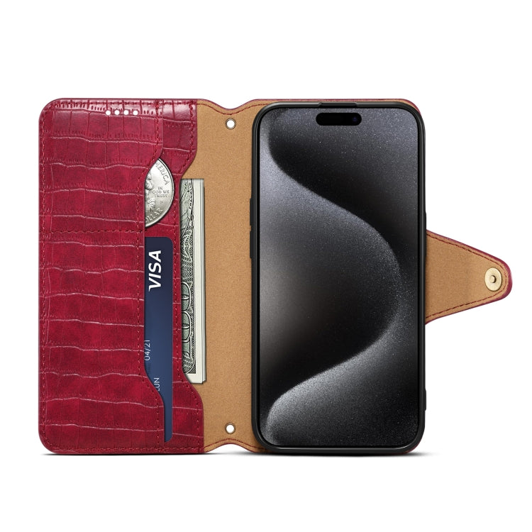 For iPhone 16 Pro Denior Crocodile Texture Oil Edge Leather Phone Case(Rose Red) - iPhone 16 Pro Cases by Denior | Online Shopping South Africa | PMC Jewellery | Buy Now Pay Later Mobicred