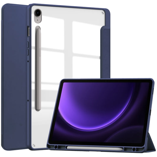 For Samsung Galaxy Tab S9 FE Acrylic 3-folding Smart Leather Tablet Case with Pen Slot(Dark Blue) - Galaxy Tab S9 FE by PMC Jewellery | Online Shopping South Africa | PMC Jewellery | Buy Now Pay Later Mobicred