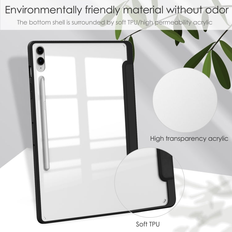 For Samsung Galaxy Tab S9 FE+ Acrylic 3-folding Smart Leather Tablet Case with Pen Slot(Black) - Galaxy Tab S9 FE+ by PMC TechLife | Online Shopping South Africa | PMC TechLife