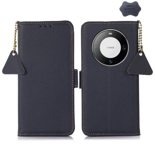 For Huawei Mate 60 Side-Magnetic TJ Genuine Leather RFID Phone Case(Blue) - Huawei Cases by PMC Jewellery | Online Shopping South Africa | PMC Jewellery | Buy Now Pay Later Mobicred