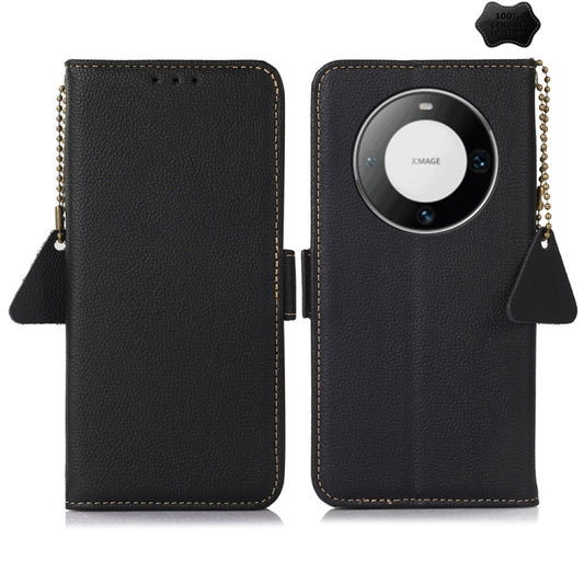 For Huawei Mate 60 Pro Side-Magnetic TJ Genuine Leather RFID Phone Case(Black) - Huawei Cases by PMC Jewellery | Online Shopping South Africa | PMC Jewellery | Buy Now Pay Later Mobicred