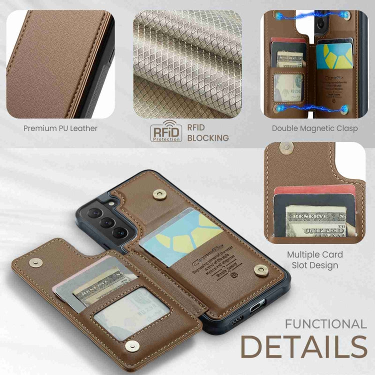 For Samsung Galaxy S22 5G CaseMe C22 Card Slots Holder RFID Anti-theft Phone Case(Brown) - free shipping - PMC Jewellery - Order now!