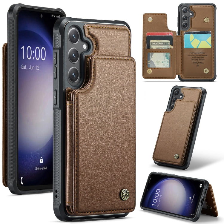 For Samsung Galaxy S23 FE 5G CaseMe C22 Card Slots Holder RFID Anti-theft Phone Case(Brown) - free shipping - PMC Jewellery - Order now!