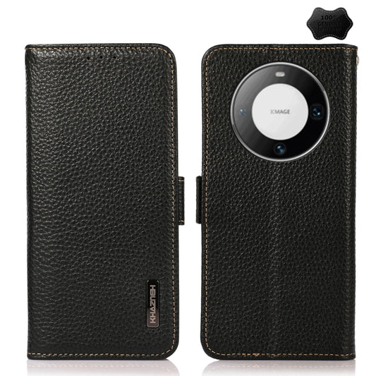 For Huawei Mate 60 KHAZNEH Side-Magnetic Litchi Genuine Leather RFID Case(Black) - Huawei Cases by PMC Jewellery | Online Shopping South Africa | PMC Jewellery | Buy Now Pay Later Mobicred