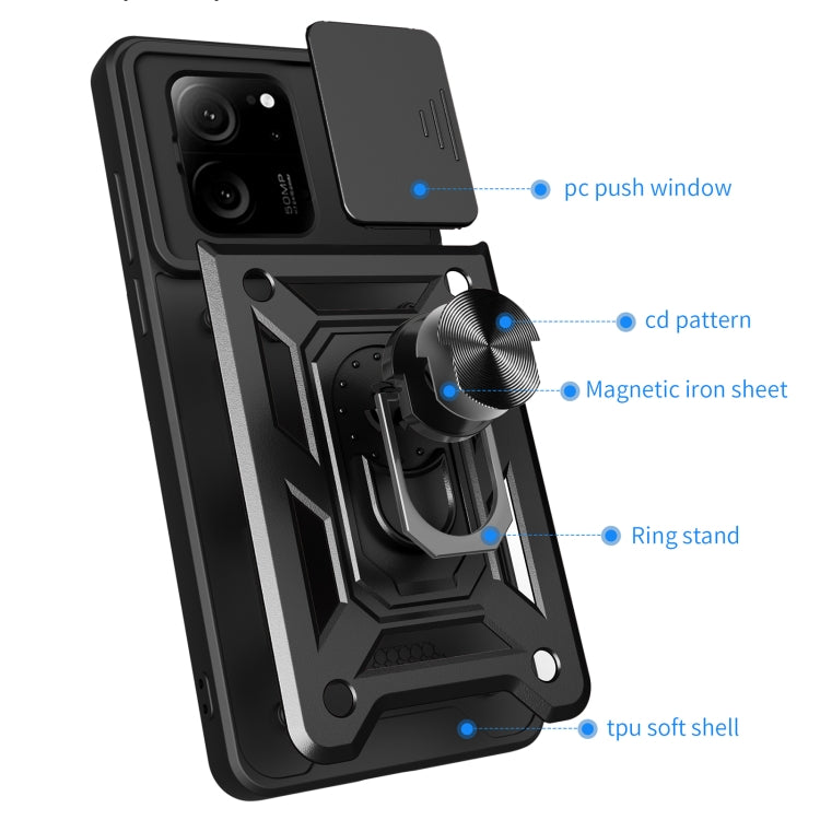 For Xiaomi 13T/13T Pro/Redmi K60 Ultra Sliding Camera Cover Design TPU Hybrid PC Phone Case(Black) - Redmi K60 Ultra Cases by PMC Jewellery | Online Shopping South Africa | PMC Jewellery | Buy Now Pay Later Mobicred