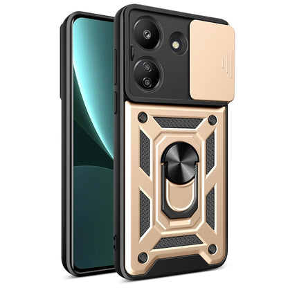 For Xiaomi Redmi 13C 4G Sliding Camera Cover Design TPU Hybrid PC Phone Case(Gold) - 13C Cases by PMC Jewellery | Online Shopping South Africa | PMC Jewellery | Buy Now Pay Later Mobicred