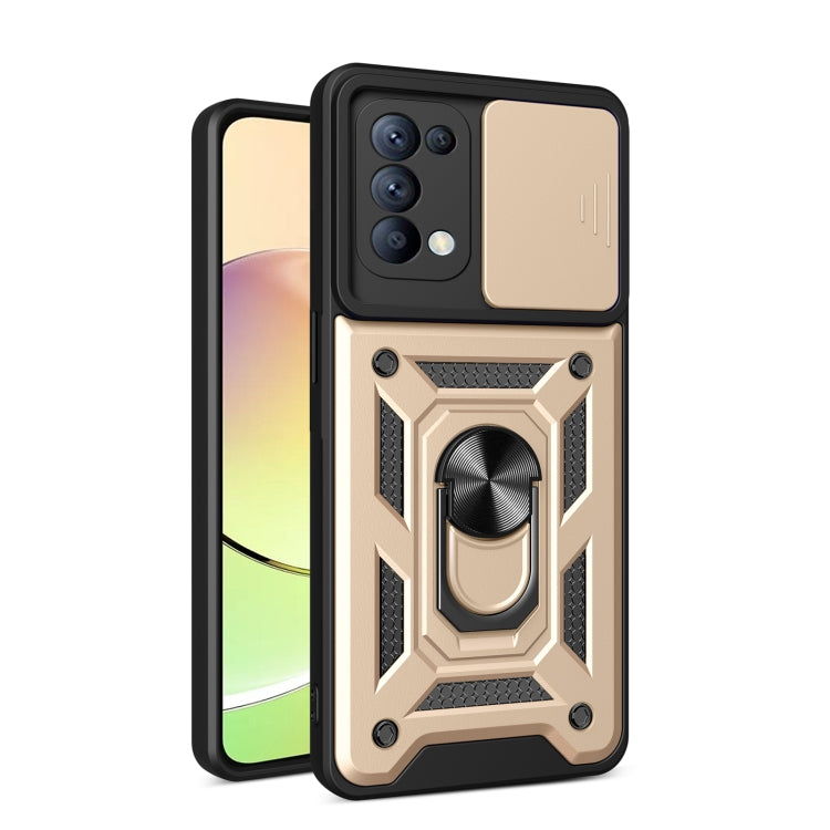 For OPPO Reno5 4G/5G Sliding Camera Cover Design TPU Hybrid PC Phone Case(Gold) - OPPO Cases by PMC Jewellery | Online Shopping South Africa | PMC Jewellery