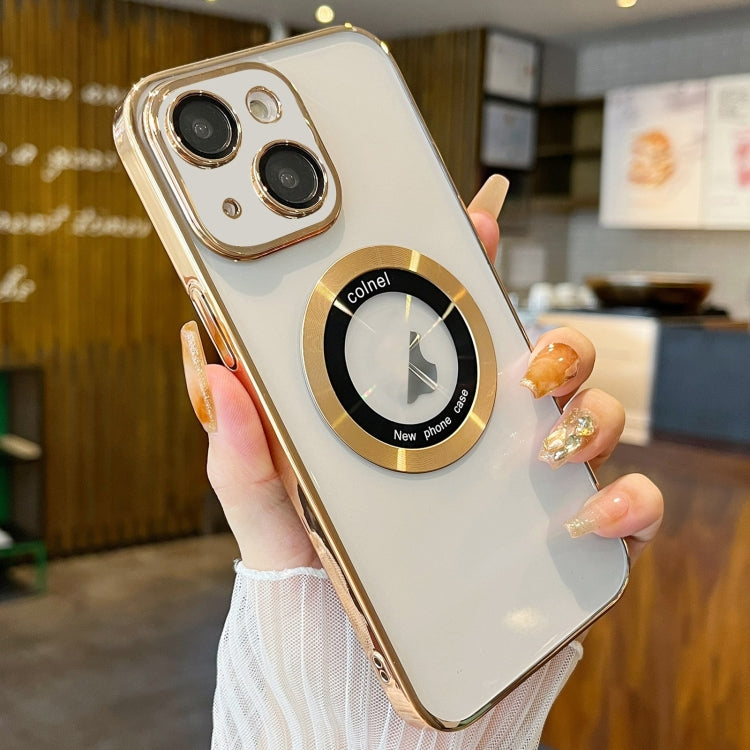 For iPhone 15 Plus Transparent Electroplated PC MagSafe Phone Case(Gold) - iPhone 15 Plus Cases by PMC Jewellery | Online Shopping South Africa | PMC Jewellery