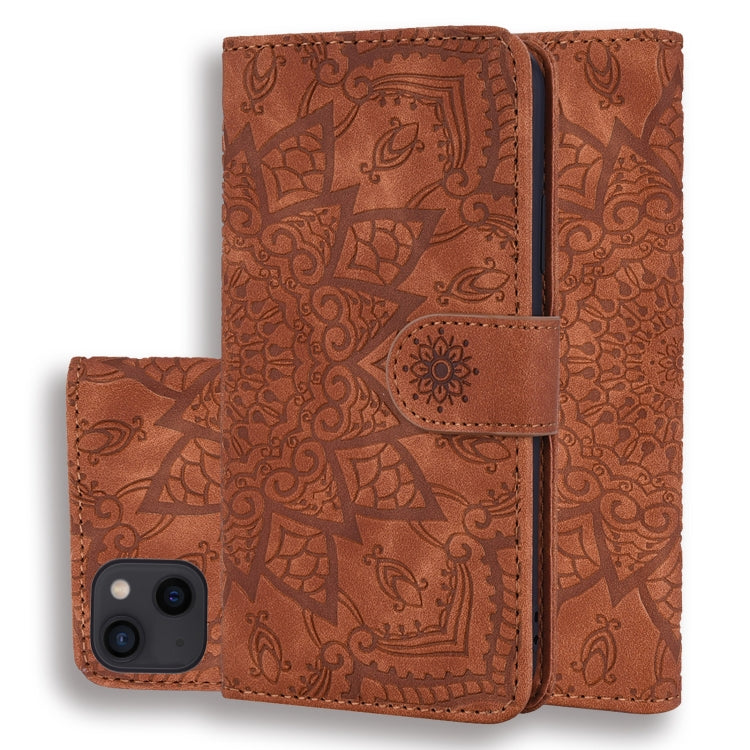 For iPhone 16 Pro Mandala Embossed Dual-Fold Calf Leather Phone Case(Brown) - iPhone 16 Pro Cases by PMC TechLife | Online Shopping South Africa | PMC TechLife | Buy Now Pay Later Mobicred