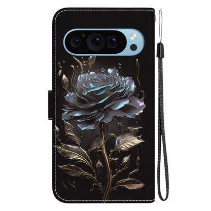 For Google Pixel 9 Pro Crystal Texture Colored Drawing Leather Phone Case(Black Rose) - Google Cases by PMC Jewellery | Online Shopping South Africa | PMC Jewellery | Buy Now Pay Later Mobicred