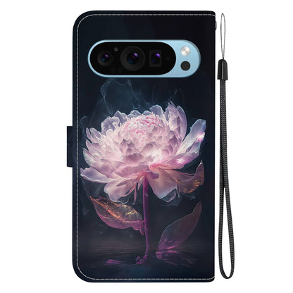 For Google Pixel 9 Crystal Texture Colored Drawing Leather Phone Case(Purple Peony) - Google Cases by PMC Jewellery | Online Shopping South Africa | PMC Jewellery | Buy Now Pay Later Mobicred