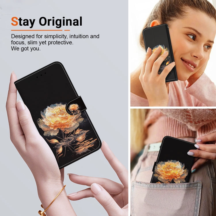 For Google Pixel 9 Crystal Texture Colored Drawing Leather Phone Case(Gold Peony) - Google Cases by PMC TechLife | Online Shopping South Africa | PMC TechLife | Buy Now Pay Later Mobicred