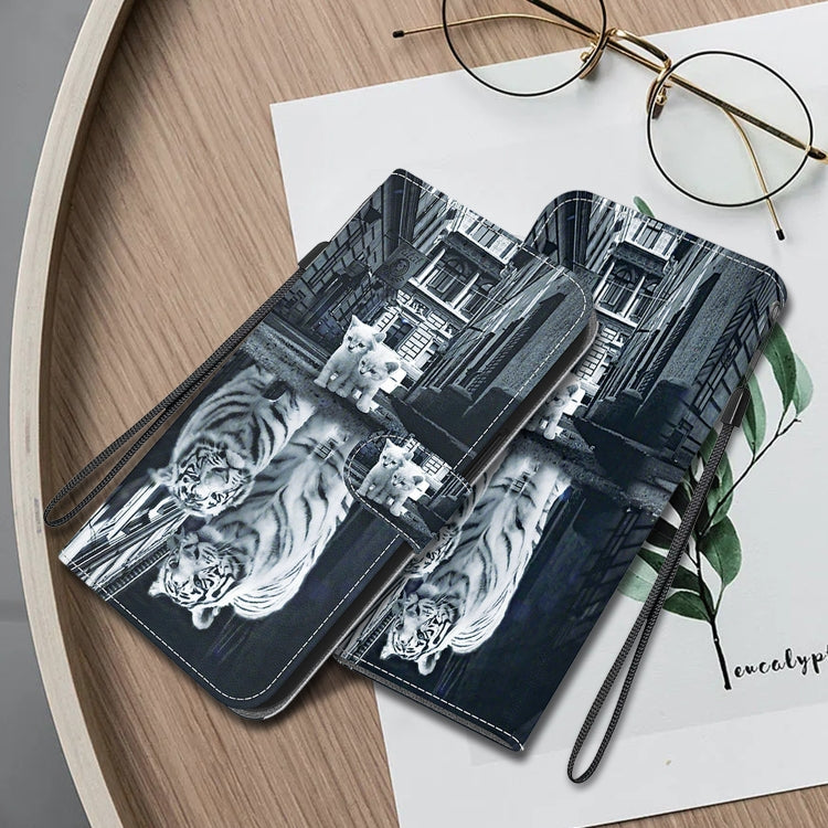 For Google Pixel 9 Crystal Texture Colored Drawing Leather Phone Case(Cat Tiger Reflection) - Google Cases by PMC TechLife | Online Shopping South Africa | PMC TechLife | Buy Now Pay Later Mobicred