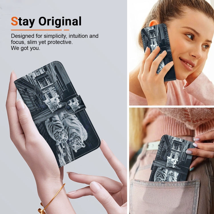 For Google Pixel 9 Crystal Texture Colored Drawing Leather Phone Case(Cat Tiger Reflection) - Google Cases by PMC TechLife | Online Shopping South Africa | PMC TechLife | Buy Now Pay Later Mobicred