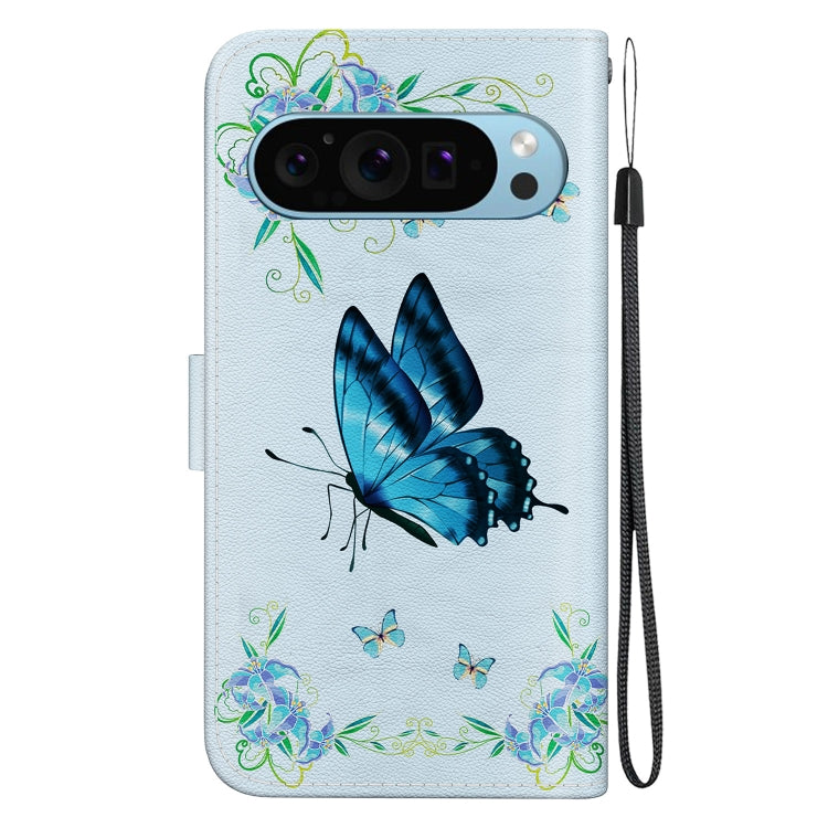 For Google Pixel 9 Crystal Texture Colored Drawing Leather Phone Case(Blue Pansies) - Google Cases by PMC Jewellery | Online Shopping South Africa | PMC Jewellery | Buy Now Pay Later Mobicred