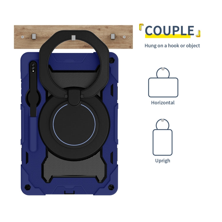 For Samsung Galaxy Tab S9+ Armor Portable Rotating Ring Holder Silicone Tablet Case(Navy Blue) - Galaxy Tab S9+ Cases by PMC Jewellery | Online Shopping South Africa | PMC Jewellery