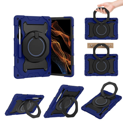 For Samsung Galaxy Tab S9 Ultra Armor Portable Rotating Ring Holder Silicone Tablet Case(Navy Blue) - Galaxy Tab S9 Ultra Cases by PMC Jewellery | Online Shopping South Africa | PMC Jewellery | Buy Now Pay Later Mobicred