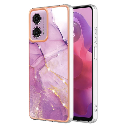 For Motorola Moto G24 4G / G04 4G Electroplating Marble Dual-side IMD Phone Case(Purple 001) - Motorola Cases by PMC Jewellery | Online Shopping South Africa | PMC Jewellery | Buy Now Pay Later Mobicred