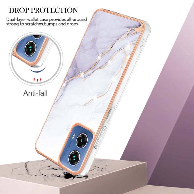 For Motorola Moto G34 Electroplating Marble Dual-side IMD Phone Case(White 006) - Motorola Cases by PMC Jewellery | Online Shopping South Africa | PMC Jewellery | Buy Now Pay Later Mobicred