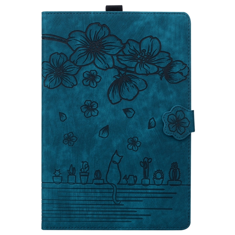 For iPad Pro 11 2024 Cartoon Sakura Cat Embossed Smart Leather Tablet Case(Blue) - iPad Pro 11 2024 Cases by PMC TechLife | Online Shopping South Africa | PMC TechLife | Buy Now Pay Later Mobicred
