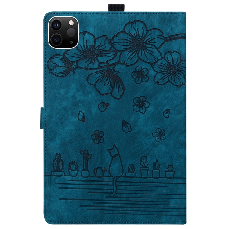 For iPad Pro 11 2024 Cartoon Sakura Cat Embossed Smart Leather Tablet Case(Blue) - iPad Pro 11 2024 Cases by PMC TechLife | Online Shopping South Africa | PMC TechLife | Buy Now Pay Later Mobicred