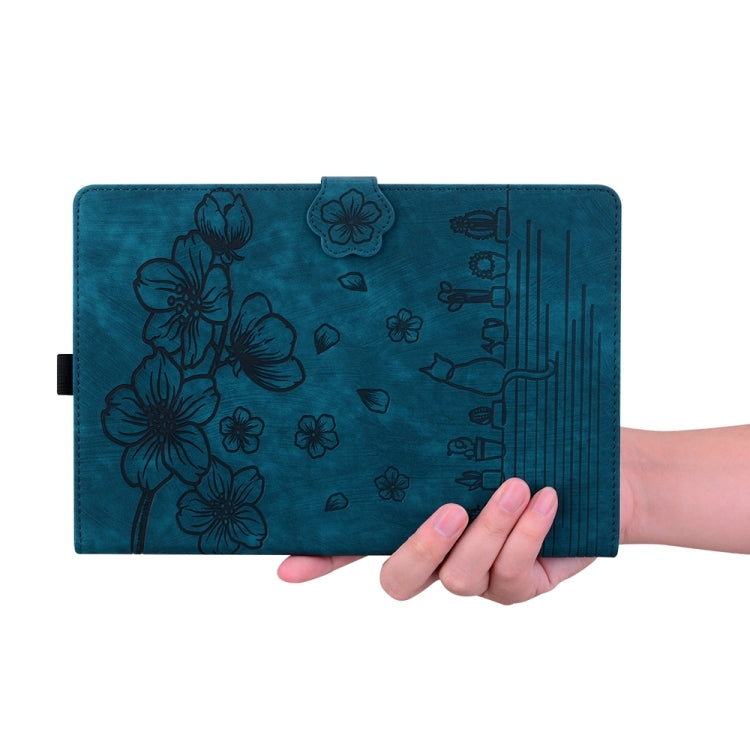 For iPad Pro 11 2024 Cartoon Sakura Cat Embossed Smart Leather Tablet Case(Blue) - iPad Pro 11 2024 Cases by PMC TechLife | Online Shopping South Africa | PMC TechLife | Buy Now Pay Later Mobicred