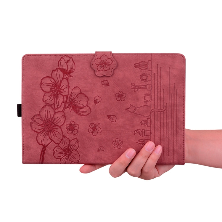 For iPad Pro 13 2024 Cartoon Sakura Cat Embossed Smart Leather Tablet Case(Red) - iPad Pro 13 2024 Cases by PMC TechLife | Online Shopping South Africa | PMC TechLife | Buy Now Pay Later Mobicred