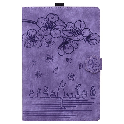 For iPad Pro 13 2024 Cartoon Sakura Cat Embossed Smart Leather Tablet Case(Purple) - iPad Pro 13 2024 Cases by PMC Jewellery | Online Shopping South Africa | PMC Jewellery | Buy Now Pay Later Mobicred