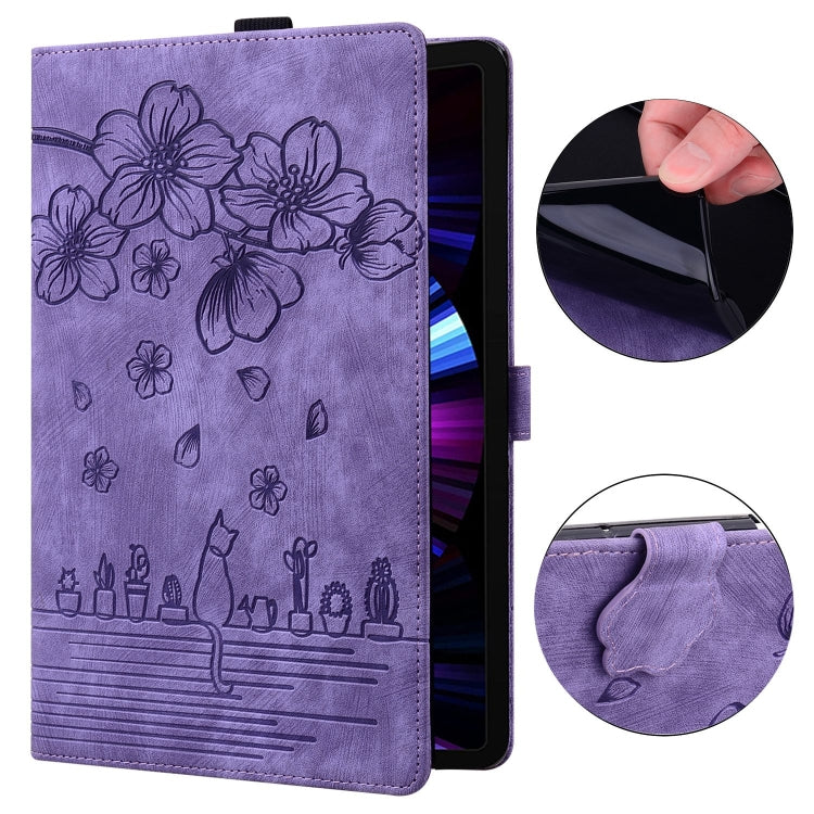 For Samsung Galaxy Tab S9+ /S8+ /S7+ Cartoon Sakura Cat Embossed Smart Leather Tablet Case(Purple) - Galaxy Tab S9+ Cases by PMC Jewellery | Online Shopping South Africa | PMC Jewellery | Buy Now Pay Later Mobicred