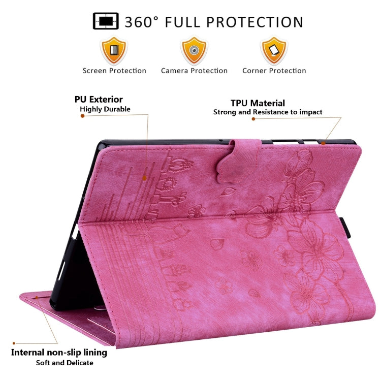 For Samsung Galaxy Tab S9 FE Cartoon Sakura Cat Embossed Leather Tablet Case(Rose Red) - Galaxy Tab S9 FE by PMC Jewellery | Online Shopping South Africa | PMC Jewellery | Buy Now Pay Later Mobicred